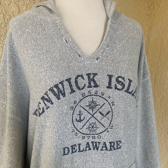 Sunsations Fenwick Island Delaware Distressed Oversized Hoodie Gray Unisex Sz. L - Picture 2 of 10